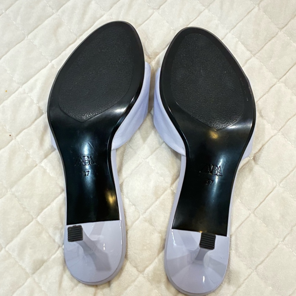 Zara Lilac Patent Kitten Heel Mules Lavender Light Purple Slide Sandal 37 - Picture 5 of 6